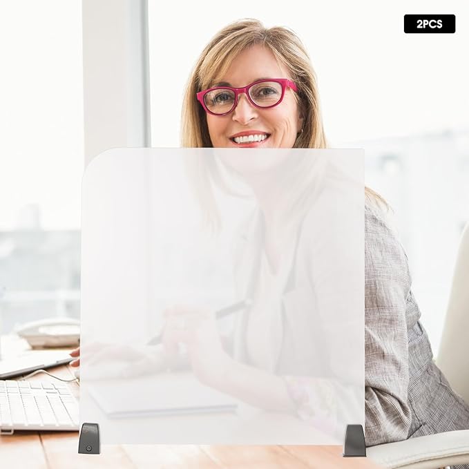 2-Piece Desk Dividers, 23" x 22" Desk Privacy Panels, Frosted Acrylic Office Partitions, Table Divider with Clamps, Privacy Dividers for Schools Office Call Centers Workstation