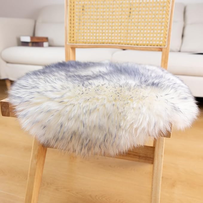LLB Sheepskin Chair Pads - Office & Dining Room Chair Cushions (16.5" Round, Pack of 1), Grey