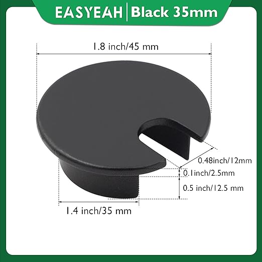 EASYEAH 2 Pcs Desk Grommet 1-3/8" / 35 mm, Desk Cord Hole Cover, Cable Grommet Metal Zinc Alloy Materilal, Desk Hole Grommet for Home & Office Pc, Detachable Cable Cord Organizer-Flat Black