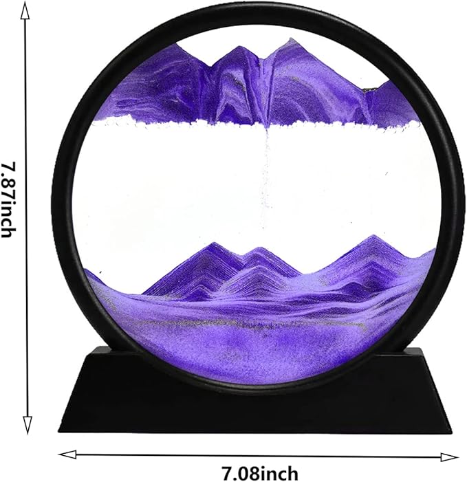 rysnwsu 3D Dynamic Sand Art Liquid Motion, Moving Sand Art Picture Round Glass 3D Deep Sea Sandscape in Motion Display Flowing Sand Painting Relaxing Desk Toys (Purple, 7'')