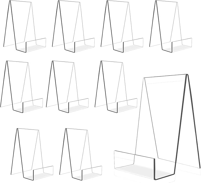 6'' x 4'' Acrylic Book Display Stand Clear Easel with Ledge Tablet Holder for Displaying Books, Pictures, Notebooks, CDs, Artworks, etc (Large) (10)