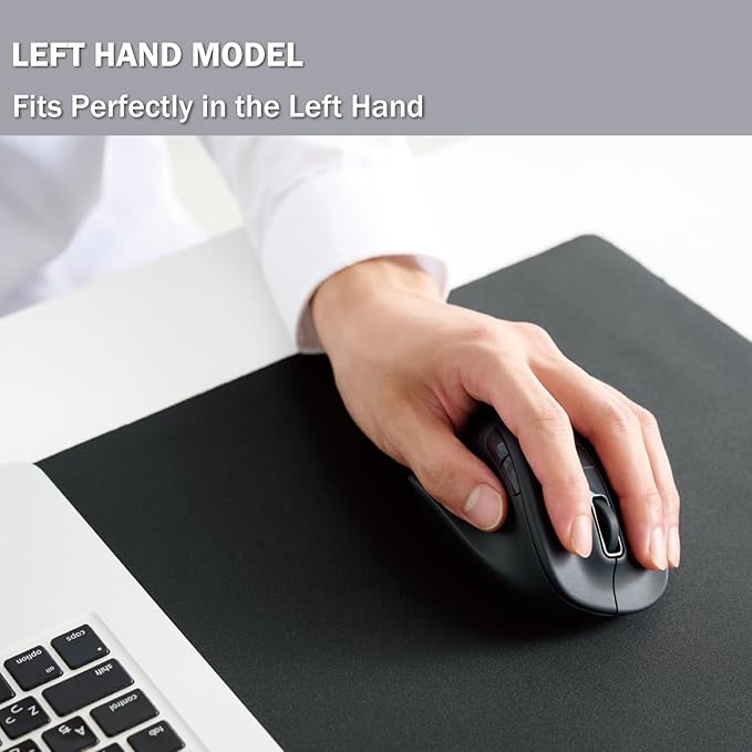 ELECOM Left Hand Bluetooth Wireless Ergonomic Mouse, Silent Click, 2000DPI, 5 Buttons, Optical Sensor, Compatible with PC, Mac, Laptop, EX-G, Lsize Black (M-XGL31BBSKBK)