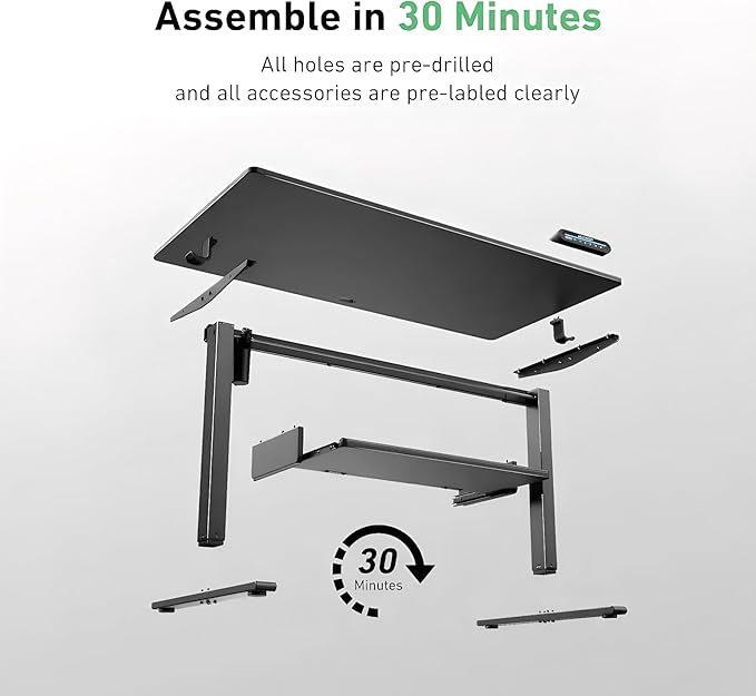 HUANUO Standing Desk Adjustable Height, 48" x 24" Electric Stand Up Desk for Home Office with Large Keyboard Tray(26.7"), 4 Memory Height Setting, Computer Workstation, Black