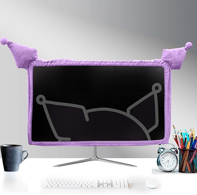 23'' - 34'' Computer Monitor Protective Cover with Cat Ear Design, Cute Monitor Dust Cover with Furry Design, Elastic Dustproof, Suitable for PC, Tablet, TV