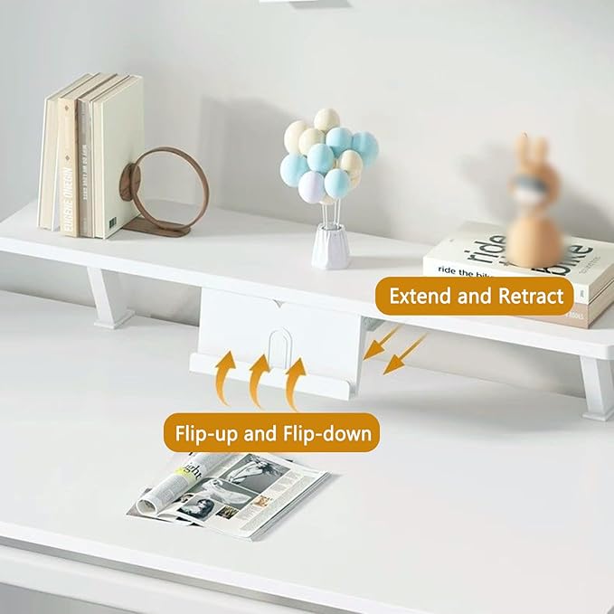 Clamp on Desk Shelf, Desktop Extender Klemmbares Schreibtisch Organizer Regal Adjustable Floating Desks Shelf for Office, Dorm, Home Desk Organization (White-with Reading Stand, 23.6x7.8in/60x20cm)