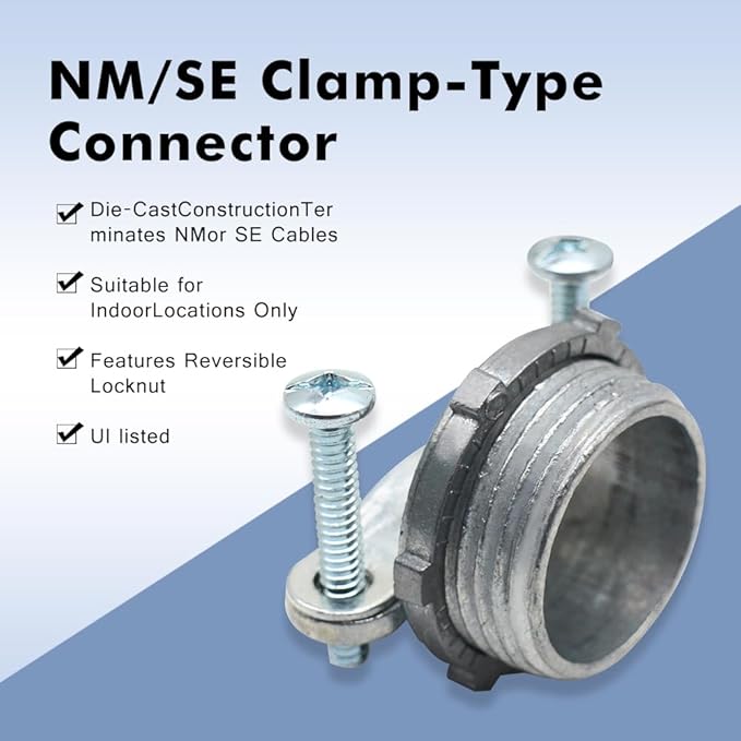 MAKERELE 12-Pack 1 Inch Clamp Type Cable Connectors - UL Listed - Durable Zinc Alloy - Versatile for NM Cable and Metallic Conduit - Electrical Box Wire Clamps
