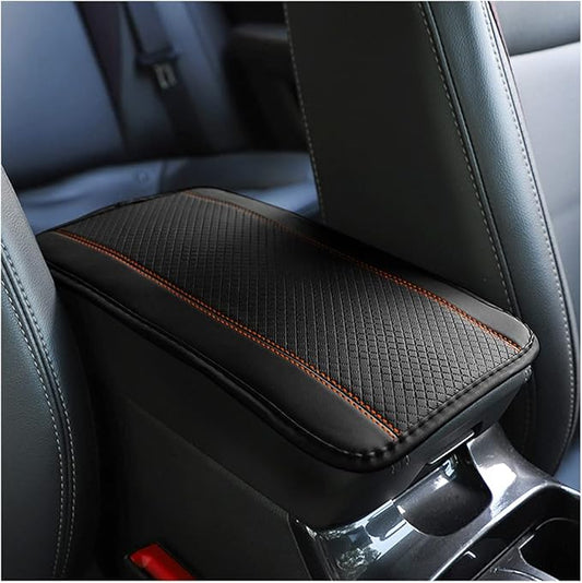 8sanlione Car Armrest Storage Box Mat, Fiber Leather Car Center Console Cover, Car Armrest Seat Box Cover Accessories Interior Protection for Most Vehicle, SUV, Truck, Car (Black/Orange)