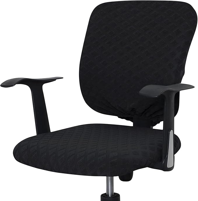 Office Chair Cover Universal Rotating Chair Slipcovers Stretch Removable Protector Computer Chair Seat Cover (Black, Chair Seat Cover + Backrest Cover)
