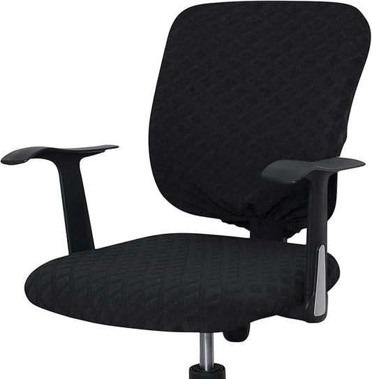 Office Chair Cover Universal Rotating Chair Slipcovers Stretch Removable Protector Computer Chair Seat Cover (Black, Chair Seat Cover + Backrest Cover)