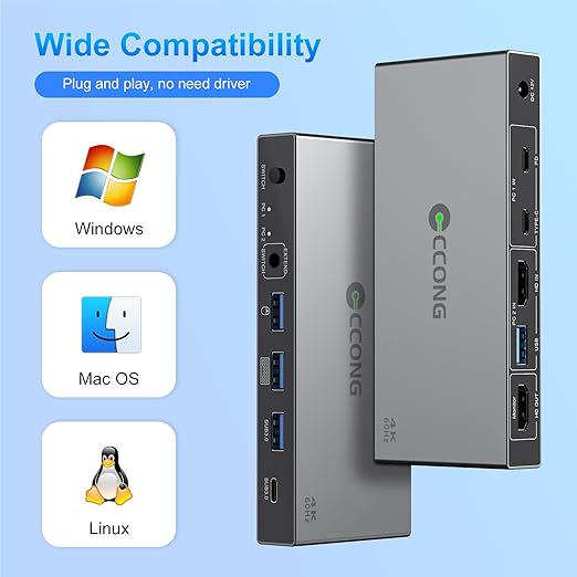 USB C HDMI KVM Switch 1 Monitors 2 Computers,4K@60Hz KVM Switch 2 Port for 1 Laptop 1 Desktop Share 1 Monitor Keyboard Mouse Printer and 100W PD Charging for Laptop,Wired Remote 2 USB Cable Included