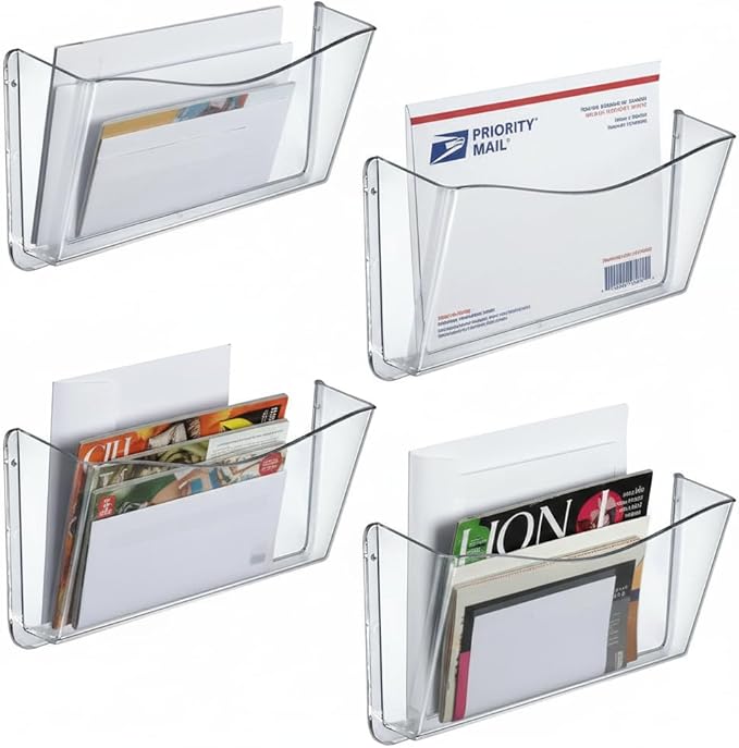 Azar Displays 250025 Clear Plastic Wall Mount File Holder with Hanging Hardware (4-Pack)