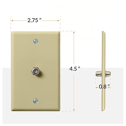 Newhouse Hardware 1-Port TV Cable Wall Plate, F Connector, for Coax Cable, Single Gang Video Wall Jack, 5-Pack, Ivory