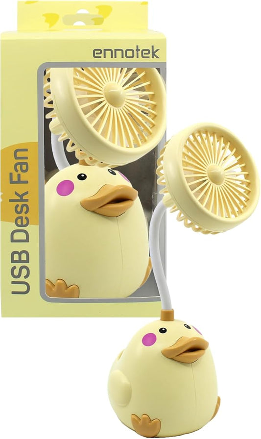 Cute Yellow Duck Desk Fan with Pen Holder — Animal Fan, Duck Decor for Office, Funny Accessories, Small USB Fan, Unique Teacher Gift, Coworker Gift, Novelty Decor