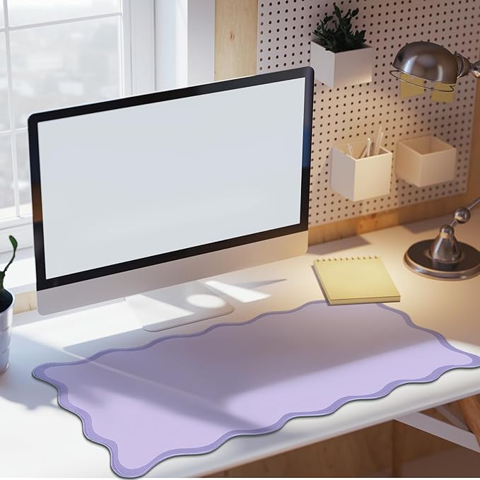 Hahafelt Scalloped Desk Mat Large Scalloped Piping Cute Desk Mat Aesthetic Preppy Table Pad Large Nonslip Pad with Edge Stitching Waterproof Gaming(Purple,31.5 x 15.8 Inches)