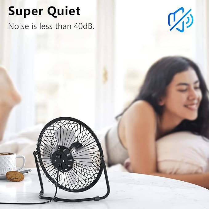 Zuvas Desk Fan Quiet Small USB Fan 360° Rotation Portable Table Fan 2 Speed Mini Personal Fan Air Cooling Electric Fan for Home Office Bedroom Travel Camping, 4 inch Black