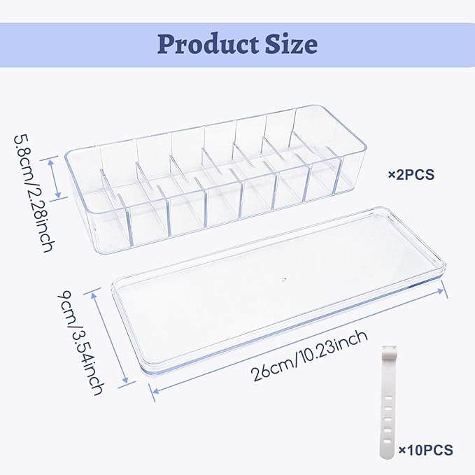 2 Pack Cable Organizer Box with Wire Ties Plastic Cord Storage Box with Lid for Home Office Organizers Storage Accessories