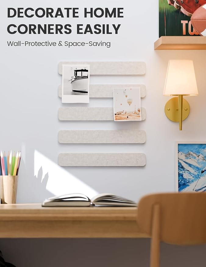 Fluxynara Cork Board Alternative Felt Strip Board 8-Pack 13"x2", Office Pin Board with 50 Push Pins, Adhesive Install for Bedroom Door & Home Office(Oatmeal)