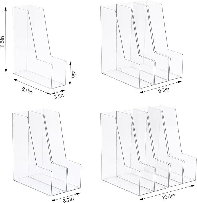 CiWiVOKi Vertical File Holder, Clear PET Desk Organizer and Storage Bins Holding for Magazines, Binders, Notebooks, Envelopes, Multi-purpose Plastic Document Organizer for Home Office, 4 pack
