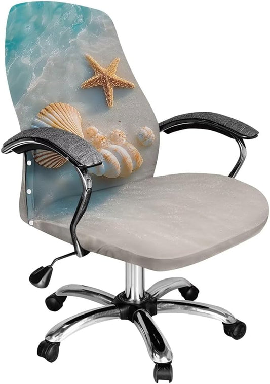 Talayituse Starfish Beach Seashell Print Office Chair Covers, Stretch Computer Chair Cover, Universal Boss Chair Covers Modern Simplism Style High Back Chair Slipcover, Large