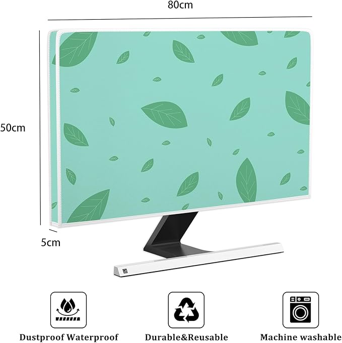 Green Leaves Waterproof Television Covers 32 Inch Decorative Botanical TV Dust Covers Anti-Scratch Anti-Static Protective for LCD LED PC Desktop and Home Hanging TV，Funky Plants
