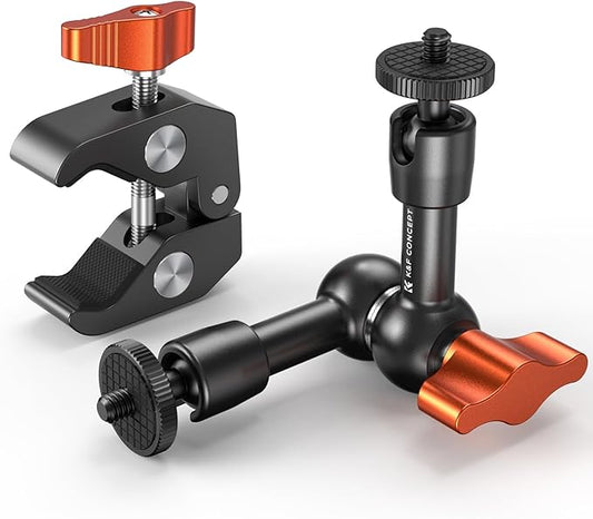 K&F CONCEPT 6" Magic Arm Clamp with Super Clamp, 360°Ballhead Articulating Mini Arm for Monitor, LED Light, Webcam, Action Camera