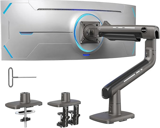 HUANUO TitanLift Heavy Duty Monitor Arm for Screens up to 49", Holds 44 lbs, Aluminum Ultrawide Screen Monitor Mount, Fully Adjustable Single Gaming Desk Mount with Dual C-Clamp, Max VESA 100x100mm
