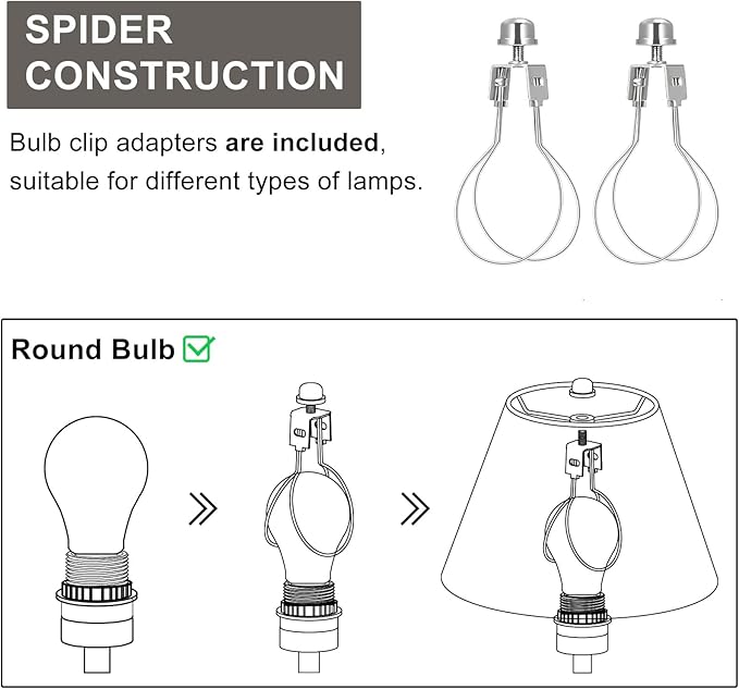 Lamp Shades for Table Lamps, Gray Lampshades Set of 2, 5.5" Top x 10" Bottom x 6.6" High, Natural Linen Lamp Shades for Floor Lamps Bedside Lamps, Spider, Bulb Clip Adapters Included