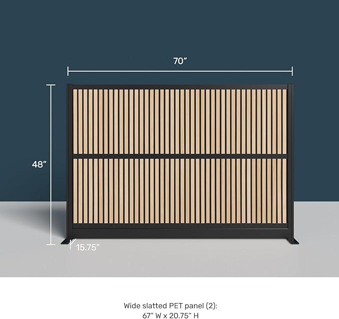 Grove Modular Wall | Room Divider with Faux Wood Slats, Sound Dampening Panels | Expandable Office Partition for Privacy & Stability (70" x 48")
