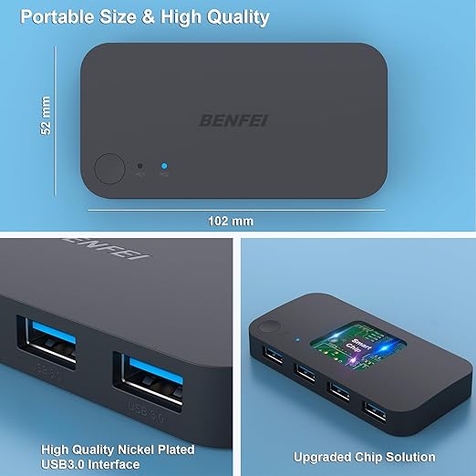 BENFEI USB 3.0 Switch, USB Switch 2 Computers Share 4 USB for PC, Mouse, Keyboard, Printer, Scanner, USB KVM Switch Selector Compatible with Windows, Mac, Linux