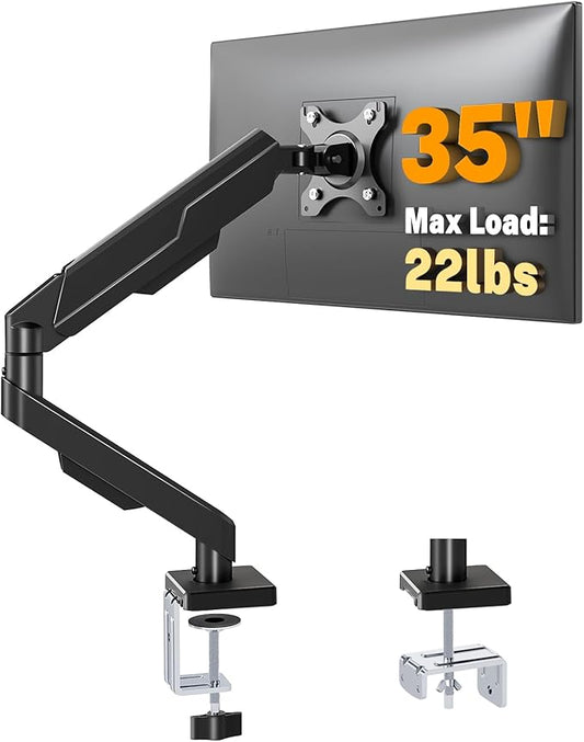 5Rcom Single Monitor Arm for 13 to 35 Inch Screens, Fully Adjustable Heavy Duty Monitor Mount Holds up to 22 lbs, Fast Install Computer Monitor Stand withCable Management Design, Black