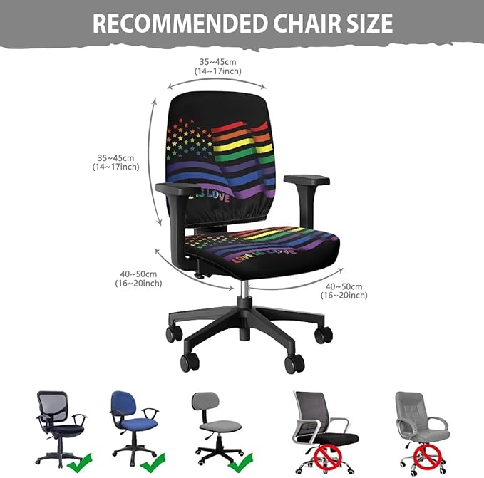 GLENLCWE Love is Love Rainbow Flag Computer Office Chair Cover Universal Chair Covers Stretch Rotating Chair Slipcover Protective & Stretchable
