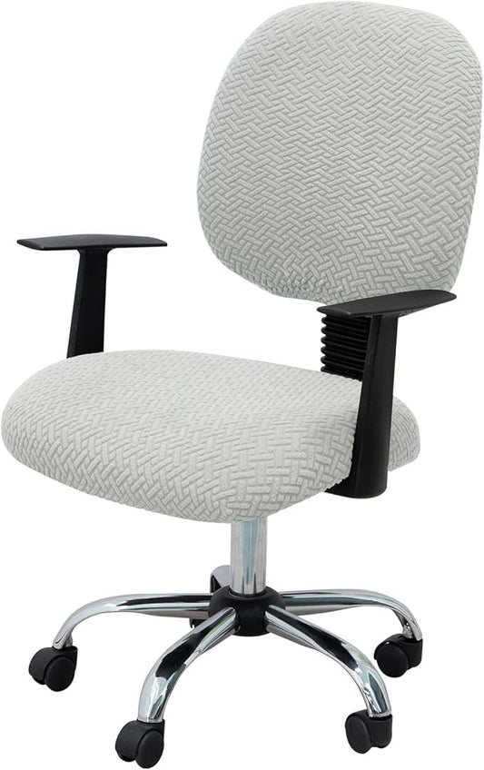 MIFXIN Computer Office Chair Cover Stretch Elastic Slipcover 2 Piece Stretchable Jacquard Computer Chair Seat Cover Furniture Protector for Office Home, Only Covers NO Chair (Light Grey)