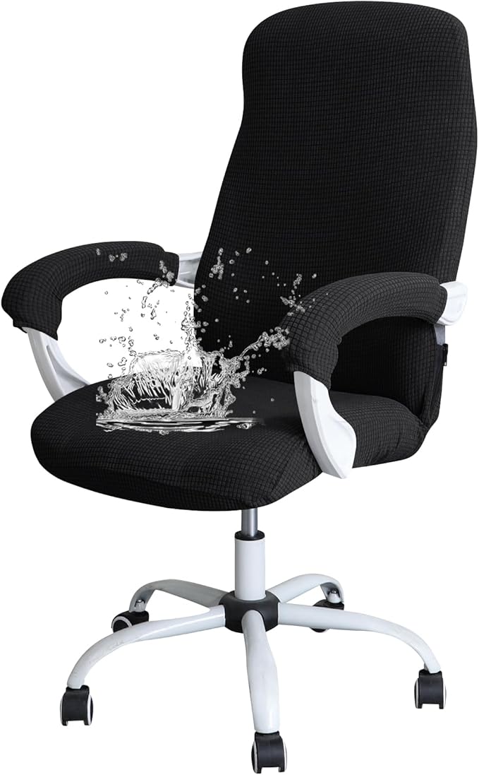 FORCHEER Large Office Chair Cover with Armrest Covers Black Water Repellent Jacquard Computer Chair Covers with Arms Washable Removable