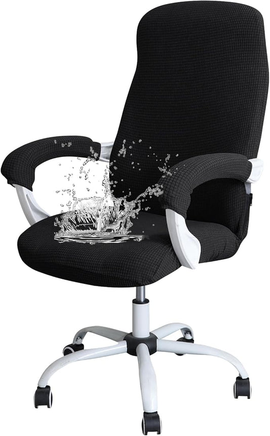 FORCHEER Large Office Chair Cover with Armrest Covers Black Water Repellent Jacquard Computer Chair Covers with Arms Washable Removable