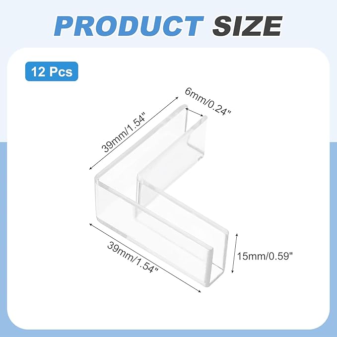 uxcell 24Pcs Plastic Glass Connector, Suitable for 6mm Thick l Shaped Glass to Glass Clamp, Fixing Bracket Rimless Clip Holder for Aquarium Fish Tank Display Shelves, Transparent