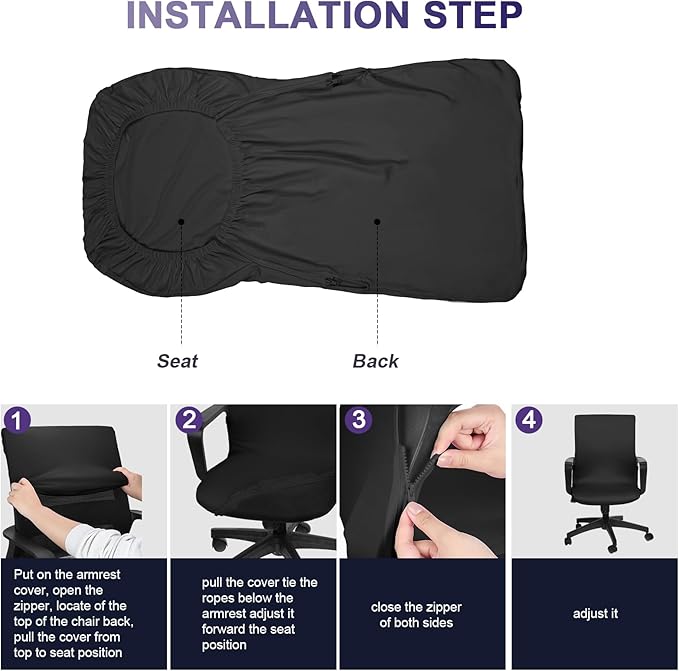 Tallew Office Chair Cover Stretchable Computer Universal Chair Seat Covers Removable Desk Chairs Slipcovers Washable Office Cushion Backrest for Rotating(Black)
