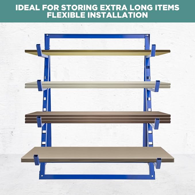 Yeeoy 4 Tier Steel Horizontal Storage Rack, Heavy Duty Lumber Storage Rack, Adjustable Pipe Rack, Utility Cantilever Rack for Garage Workshop Shed, 2000lbs Load Capacity