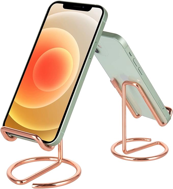 ROPOSY Cell Phone Stand for Desk, Cute Metal Rose Gold Cell Phone Stand Holder Desk Accessories, Compatible with All Mobile Phones, iPhone, iPad