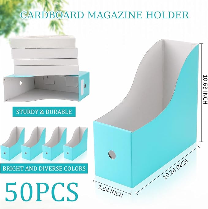Geyee 50 Pcs Cardboard Magazine Holder Magazine File Holder Magazine Storage Box Document Magazine File Organizer with 50 Pcs Labels for School Office Home Supplies (Blue)
