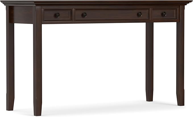 SIMPLIHOME Amherst Desk - 54 Inch Wide Solid Wood Writing Desk in Russet Brown, Transitional Home Office Computer Table for Workspace or Study with 2 Drawers and Flip-Down Keyboard Tray