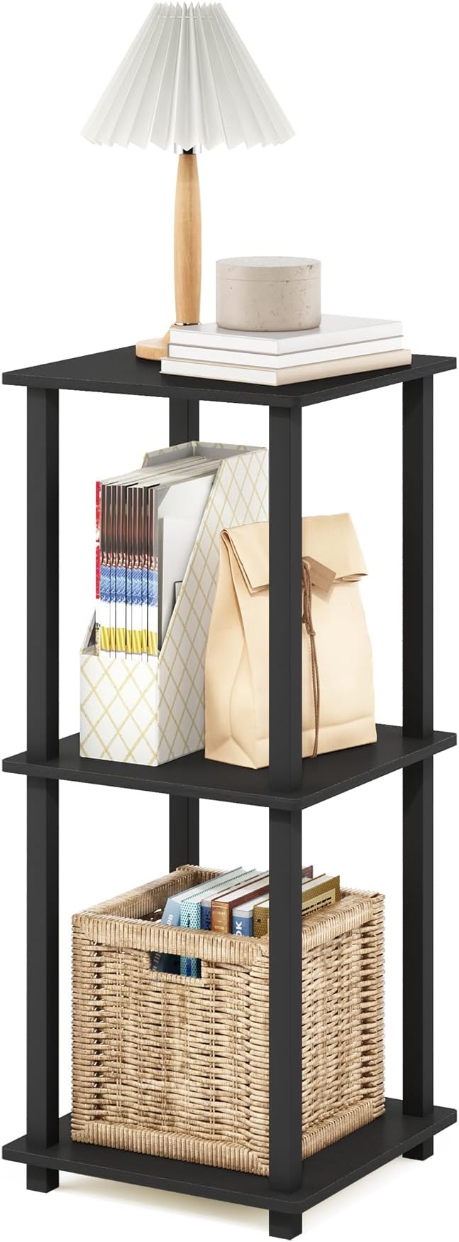 Furinno SIMPLISTIC Side Table Set of 2, 2-Tier Square Modern End Table, Nightstand, Night Stand, Bedside Table, Toolless Assembly, for Living Room, Bedroom, Americano
