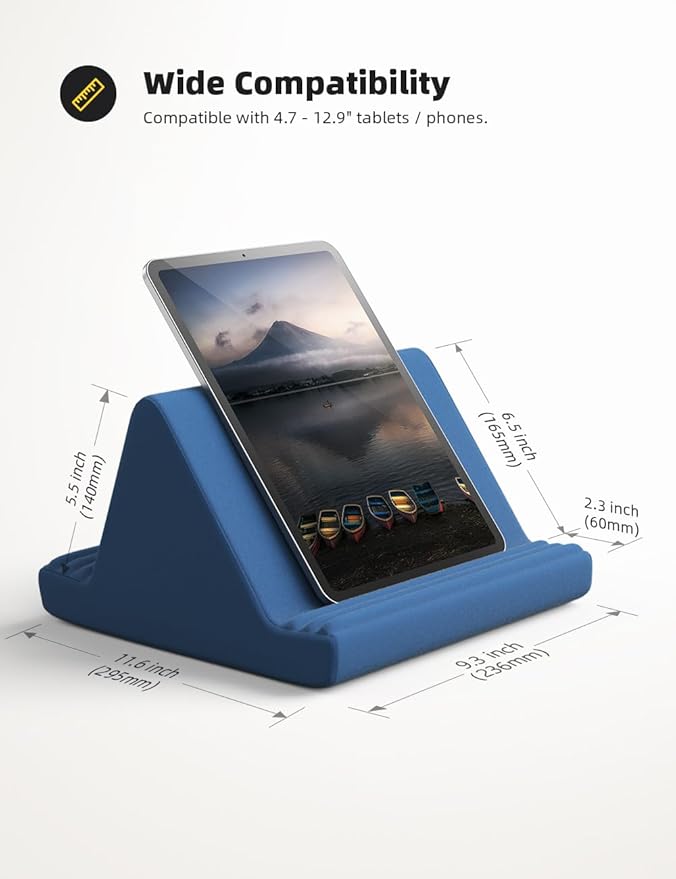 Lamicall Tablet Pillow Stand, Pillow Soft Pad for Lap - Tablet Holder Dock for Bed with 6 Viewing Angles, for iPad Pro 9.7, 10.5, 11, 12.9 Air Mini 4 3, Kindle, Galaxy Tab, E-Reader, Royal Blue