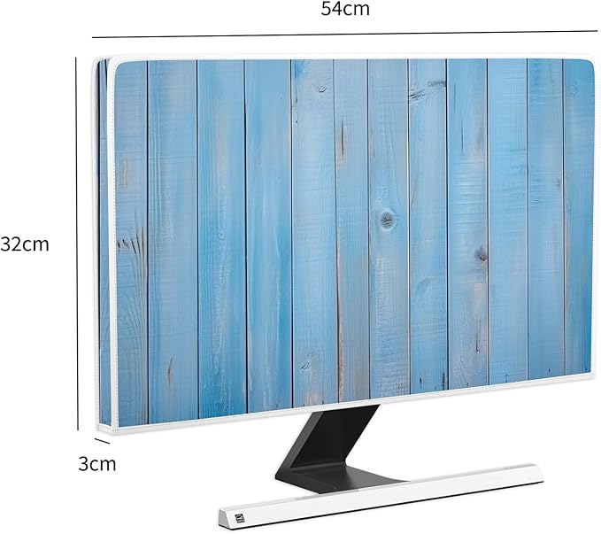 Waterproof Monitor Dust Covers 22,23,24,25 Inch Anti-Static LCD-Silky HD Panel Dust Protective Sleeve Compatible with iMac 24 Inch, 22-25 PC, Desktop and TV, Blue Wooden Board