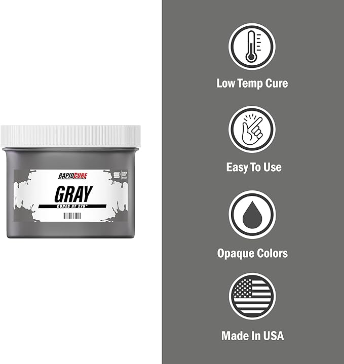 Rapid Cure® Screen Printing Ink Gray (8oz.) - Plastisol Ink for Screen Printing, Fast Curing Fabric Paint - Screen Print Direct®, USA Made