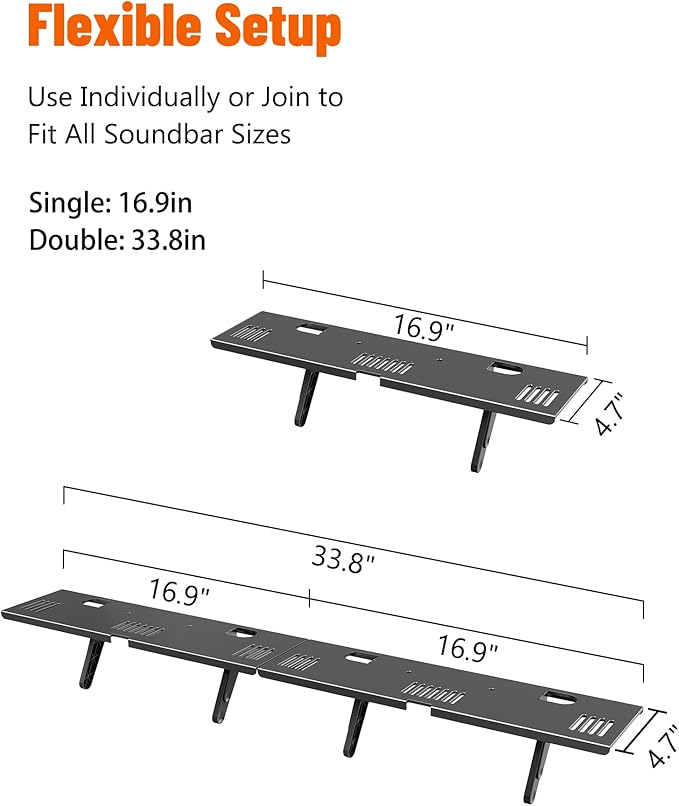 Soundbar Mount, No Drilling Steel TV Top Shelf Fits Most of Sound Bars Up to 15 Lbs, Universal Sound Bar TV Mount Bracket, Sound Bar Stand Compatible with Samsung, Sony, LG,Bose, 33.8x4.7inch