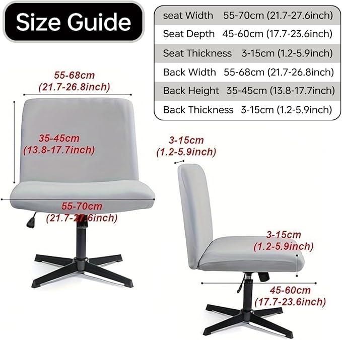 Armless Chair Slipcover Stretch Criss Cross Chair Cover, Mid Back Wide Seat Accent Chair Covers,Modern Vanity Chair Cover for Office Desk (Black Grid)
