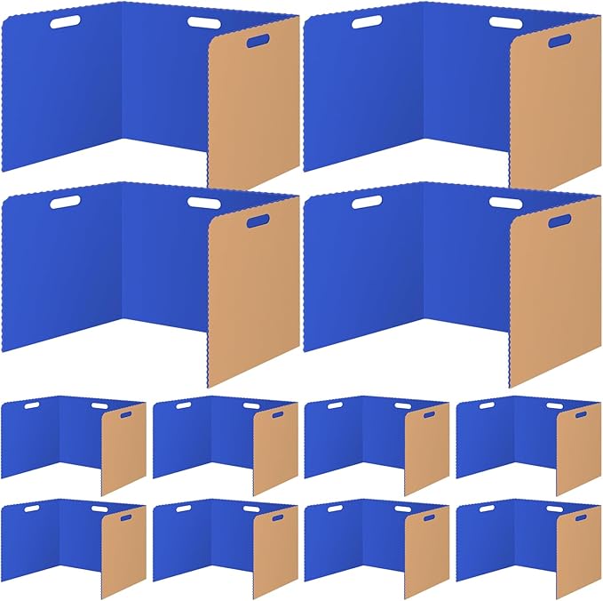 12 Pcs Privacy Folders for Students Blue Desk Dividers Classroom Test Dividers Privacy Boards for Student Desks Privacy Panel Partitions Trifold Desk Dividers for School