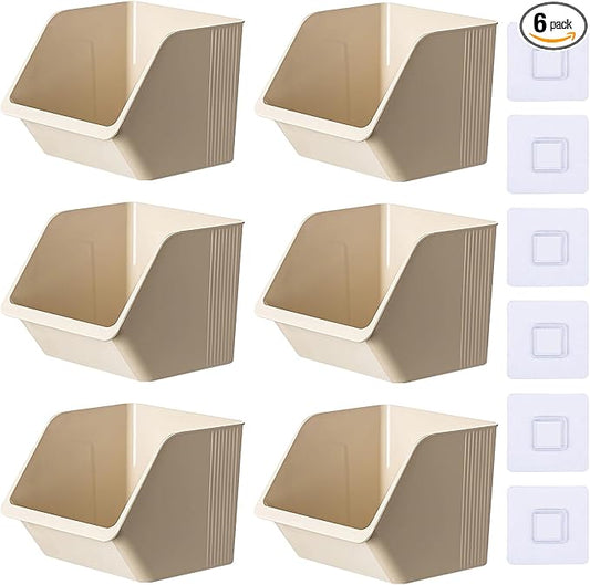 6-Pack Small Beige Storage Baskets, Plastic Storage Bins Kitchen Wall Organizer and Storage Shelves, Spice Organizer, Adhesive Spice Rack Wall Mount for Countertop/Cabinet/Bathroom
