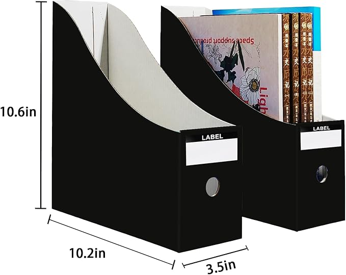 Limitliho 6 Pack Cardboard Magazine Holder for Desk, Book Bins for Classroom Library,Office,Home, 10.6" H x 10.2" L x 3.5" W in Magazine File Holder(Black)