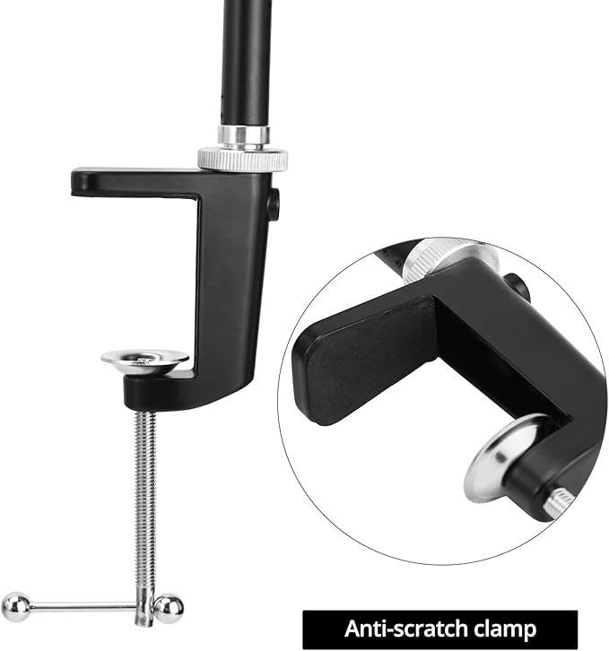 QWORK 25" Webcam Stand Camera Mount with Phone Holder, Gooseneck Camera Stand Desk Clamp & 5/8" Screw for Action Cameras, Projectors